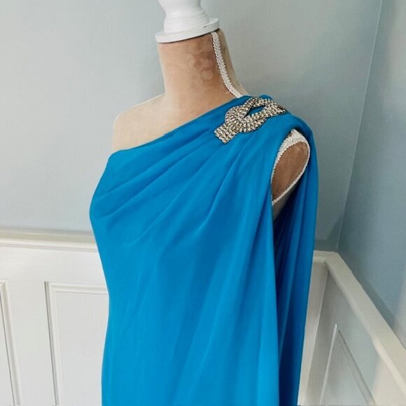 Vintage 90's Y2k Cache Rhinestone One Shoulder Draped Formal XS 2 - Picture 10 of 10